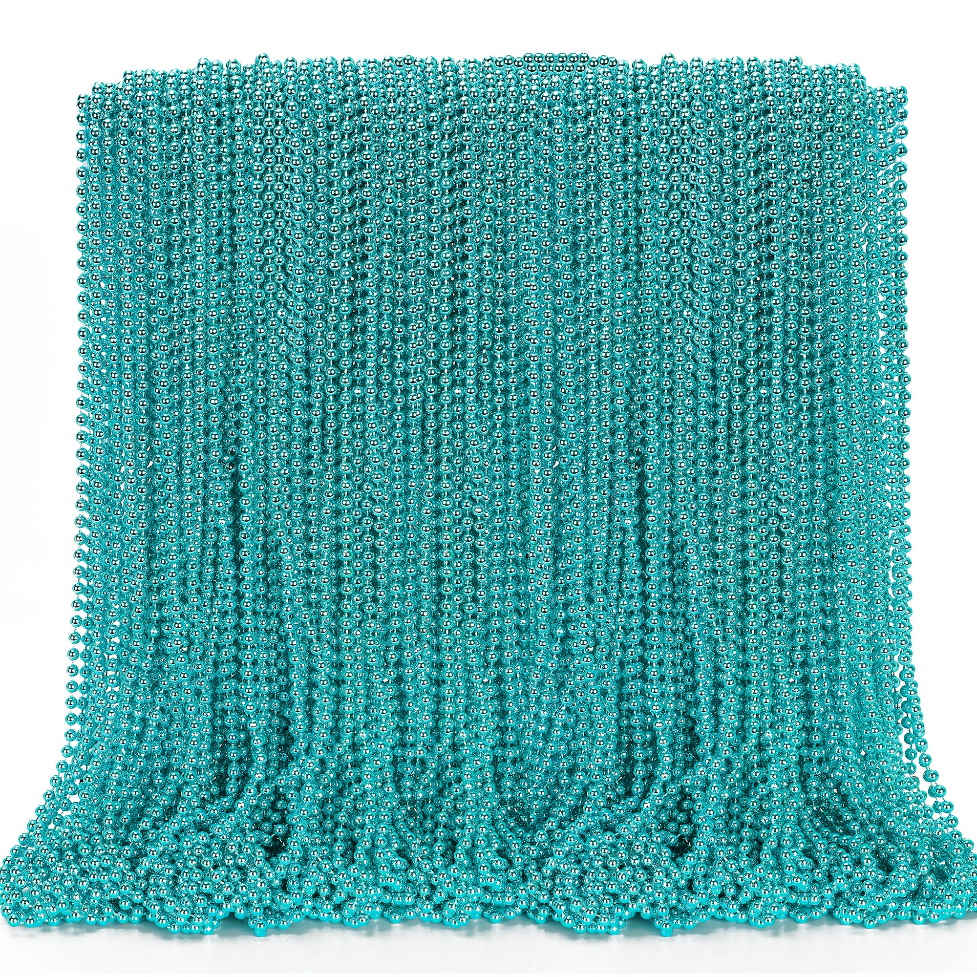 144PCS Mardi Gras Beads, Lake Blue Mardi Gras Rose Necklaces Bulk, Metallic 33" Mardi Gras Round Beaded Necklace Stuff, Festival Parade Throw