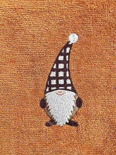 Miniatura 2 de Serafina Home Toallas de baño de otoño gnomo sobre terracota naranja óxido de felpa, juego de 2 piezas, 12 "x 18" decoración de baño