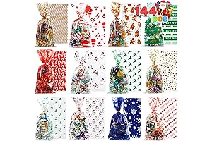 JOYIN Christmas Clear Cellophane Gift Bags with Ties