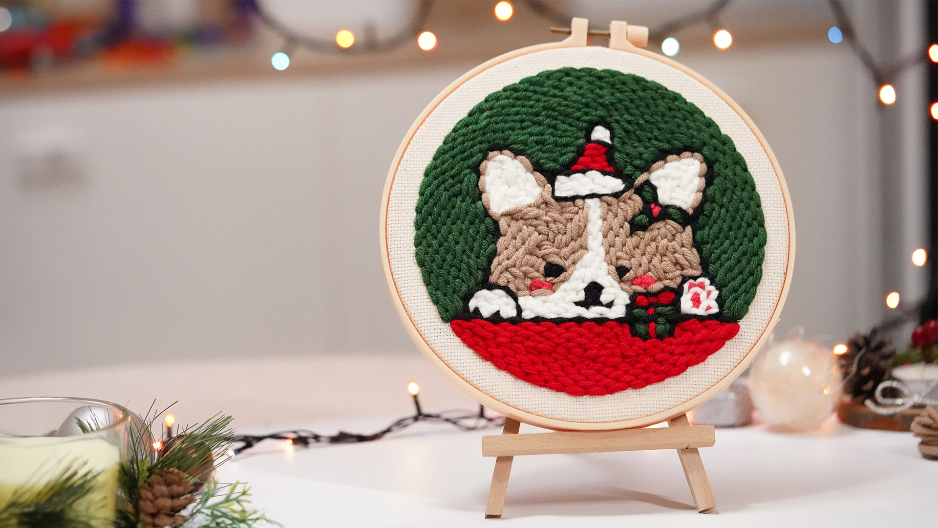 JSRQT Kit D'aiguilles à Poinçonner De Noël Pour Débutants, Kit De Broderie Hibou Avec Chapeau De Père Noël Pour Adultes Et Enfants, Kit De Crochet De Point De Croix Avec Outil Pour