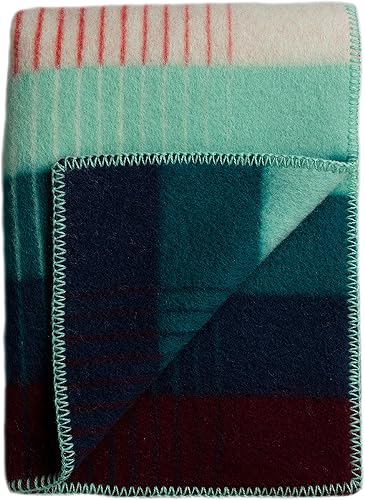 Roros Tweed Manta de lana 100% noruega de diseñador en muchos patrones (degradado Asmund en rojo/turquesa)