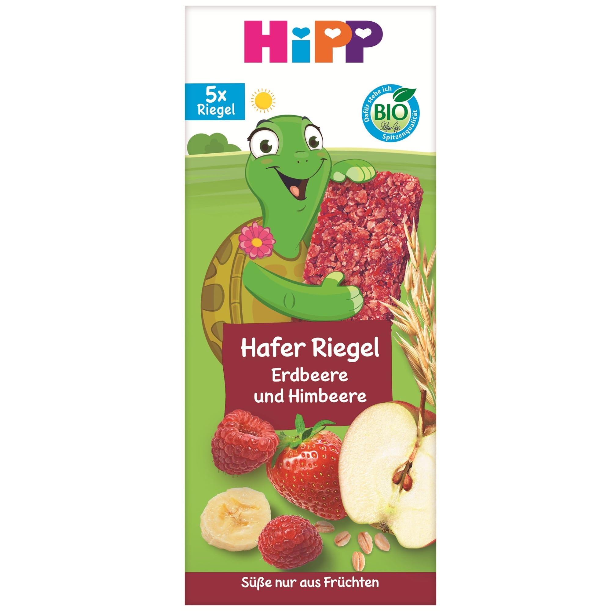 HiPP Schildkröte Hafer Riegel Erdbeere-Himbeere, (8er Pack mit je 5 x 20g), Süße nur aus Früchten, in bester Bio-Qualität