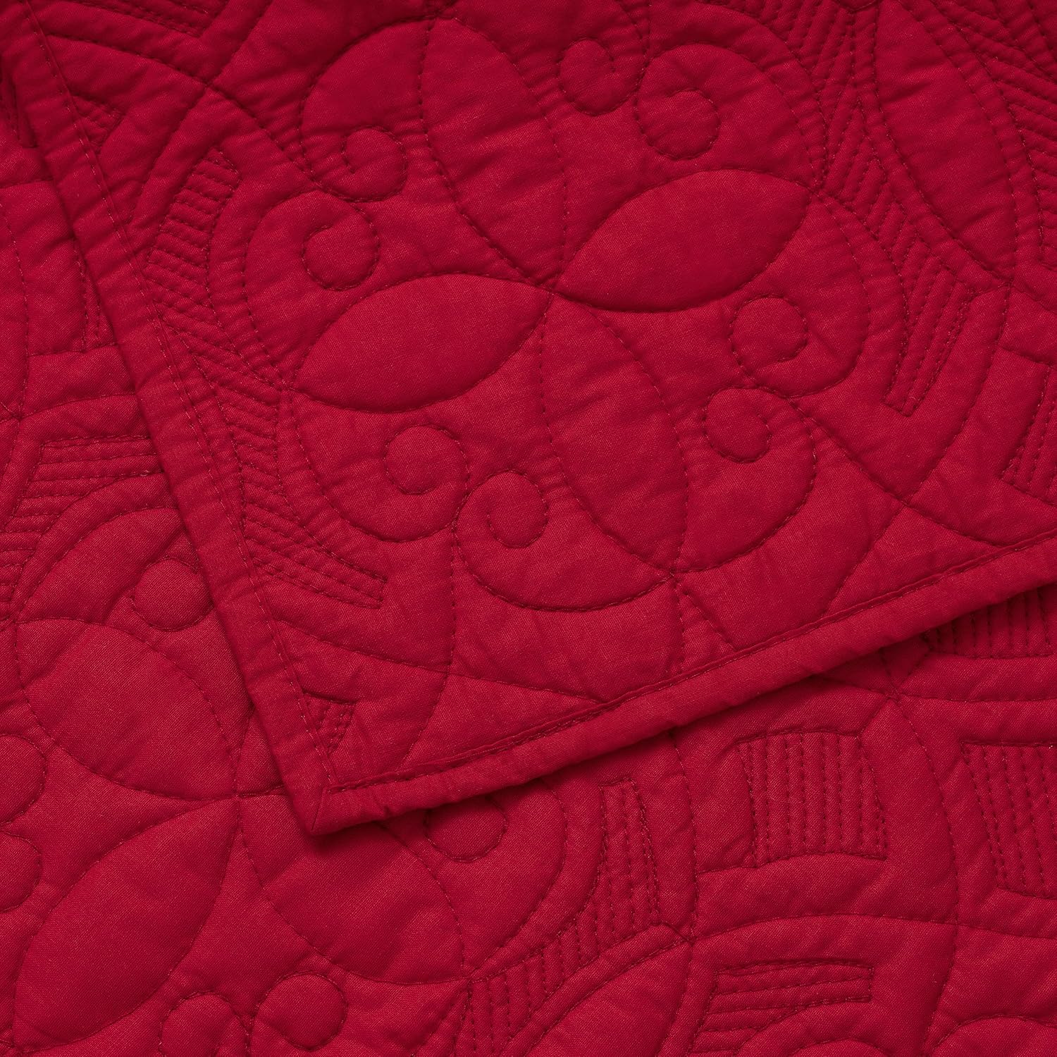Welhome Aidan Cotton Percale Red Quilt Set with Pillowcase Covers - 3 Piece | Full Queen Size: 92” x 92” | Oversized Luxury Bedspread | Light-Weight | Soft Durable Breathable | Halloween Bedding