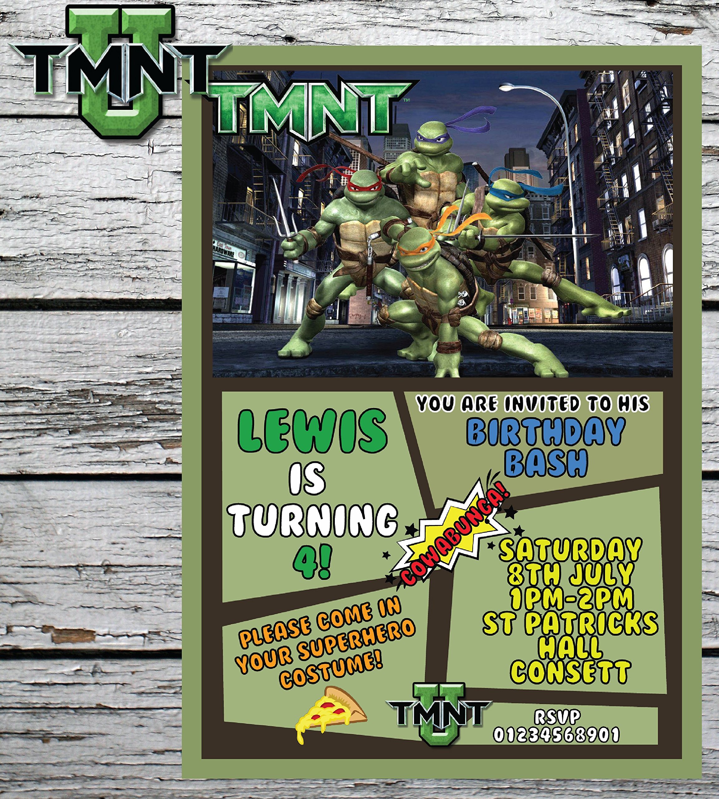 Personal Moments 10 Personalised Turtles Birthday Party Invitations
