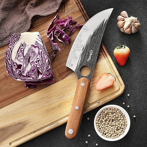 Miniatura 8 de OHOLA - Juego de 3 cuchillos de carnicero de acero inoxidable con mango de madera, cuchillo de chef serbio de 7 pulgadas, cuchillo de carnicero de 7