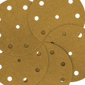 Dura-Gold Premium 5 Gold Sanding Discs - 60 Grit (Box of 50) - 9 Hole Pattern Dustless Hook & Loop Backing Sandpaper for DA Sanders, Aluminum Oxide Abrasive - Sand Automotive Paint, Woodworking Wood