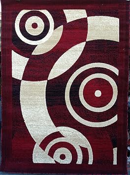 EMIRATES Modern Area Rug Design Red Swirl #5158ft.x10ft.