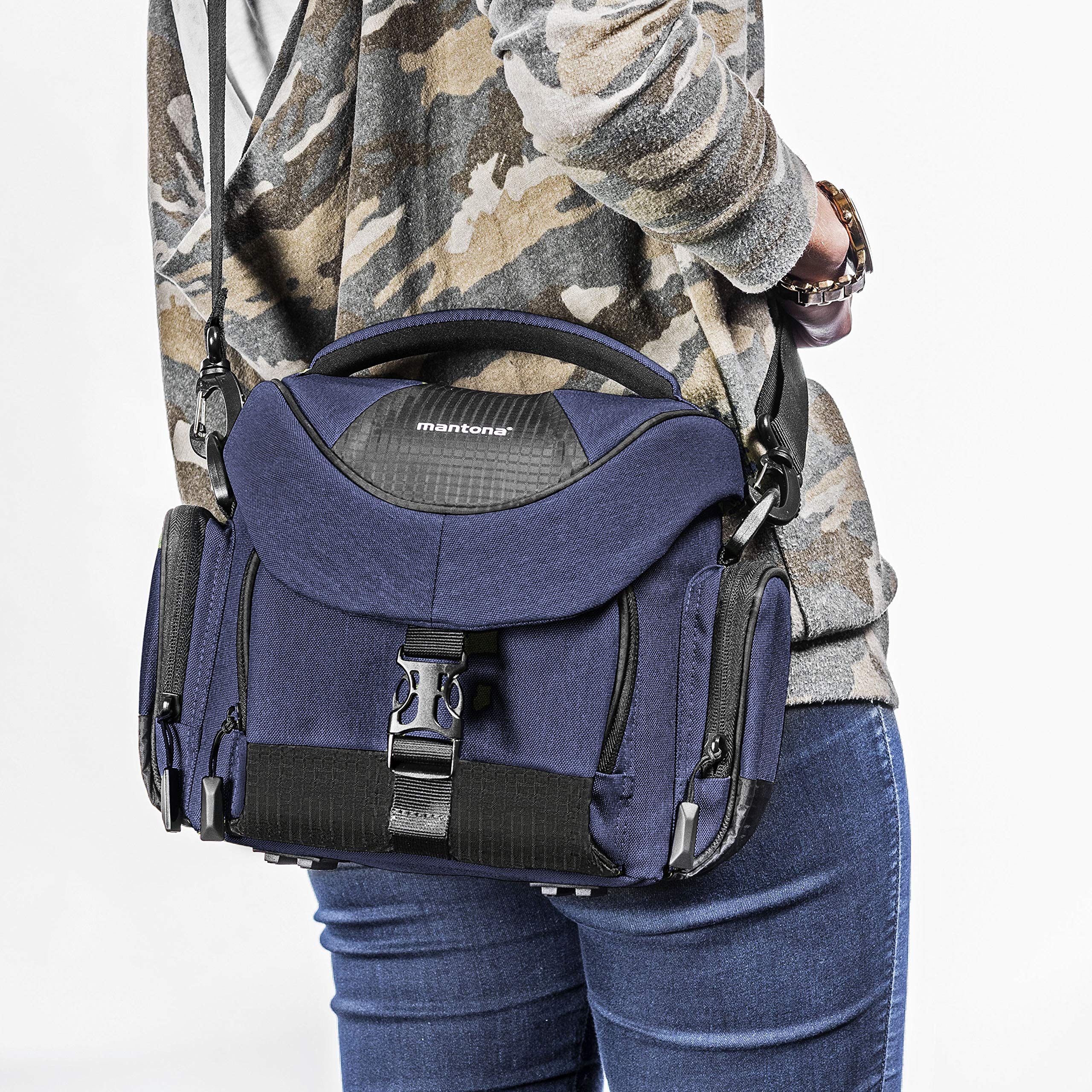 Mantona Premium Borsa per Fotocamera, Imbottito, per Fotocamera DSLR e Accessori, Fotocamera Sistema, Fotocamera DSLM, Obiettivo Aggiuntivo, con Tasche Aggiuntive, Impermeabile, Antracite