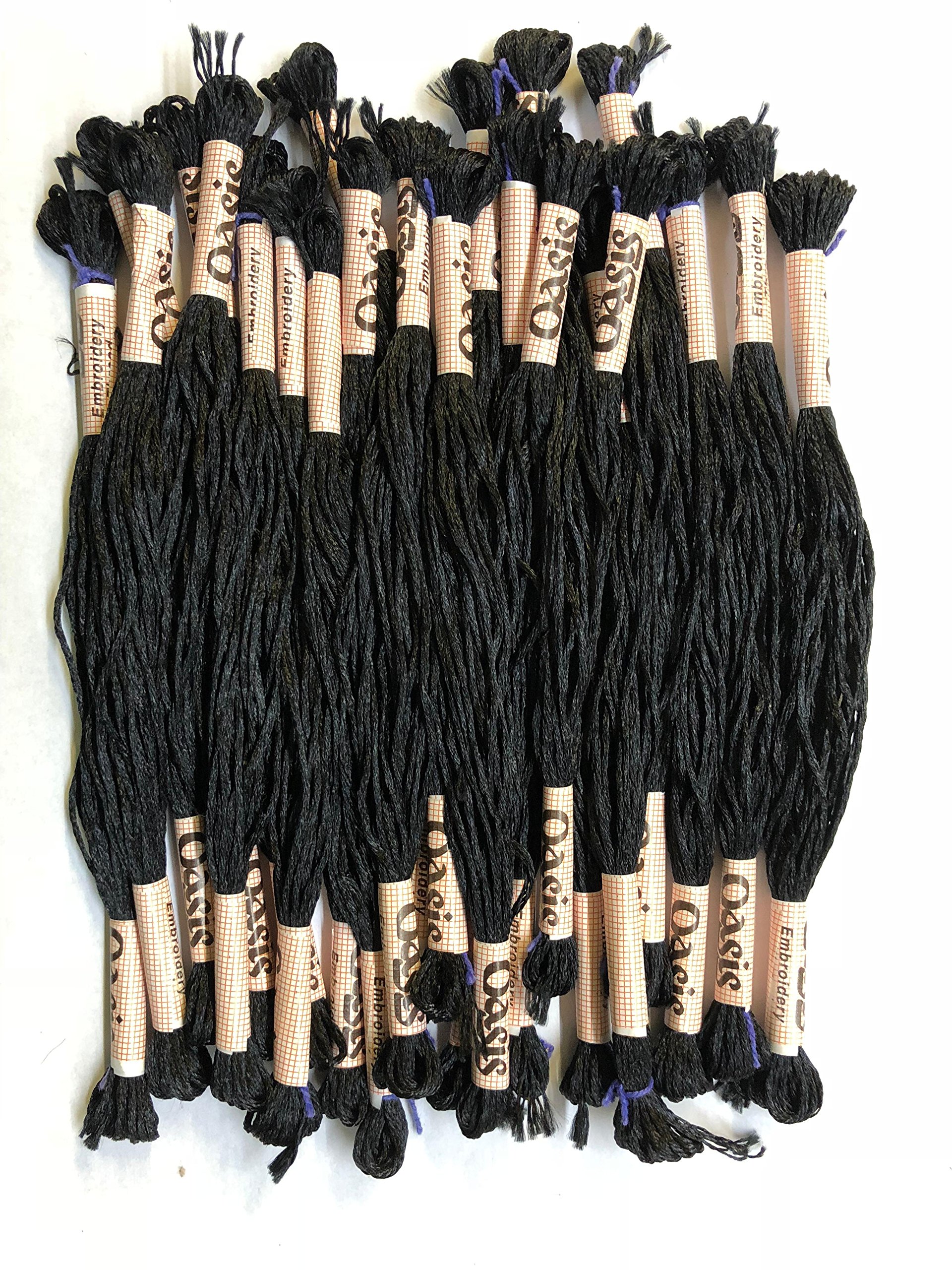 Viscose Slik Skeins Black 24 Oasis Silk Hand Embroidery Thread Skein, (, 24)