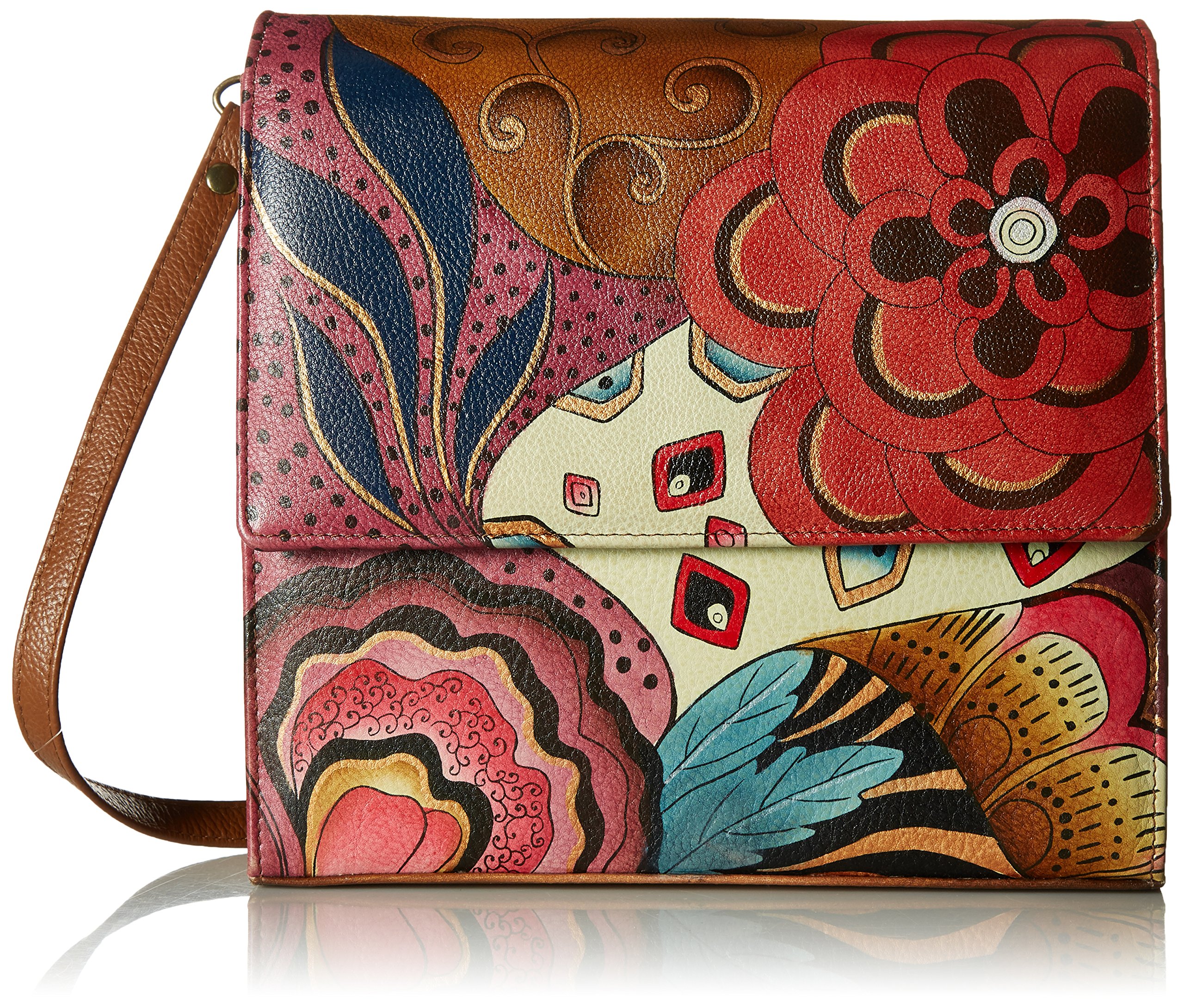 womens Anna By Anuschka Hand Painted Leather Women's Flap Crossbody Organizer