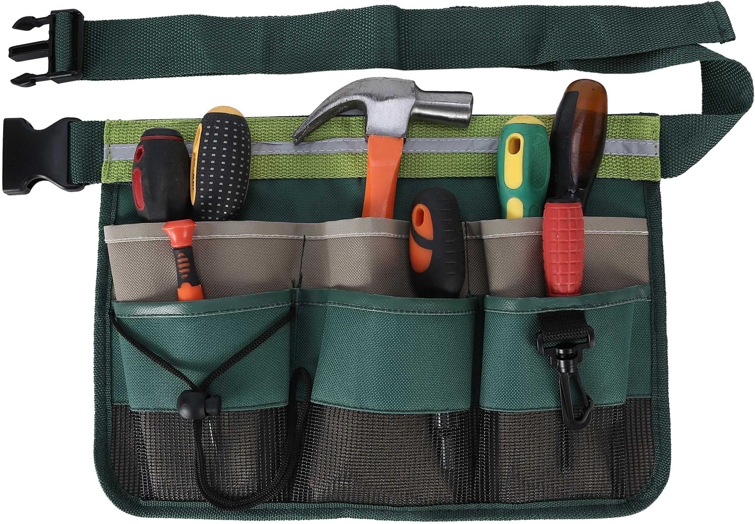 ENJOHOS Garden Tool Belt, Tool Pouch with 7 Pockets, Garden Tool Bag with Adjustable Belt, Tool Belt Men for Home, Garden, Restaurant (Green)