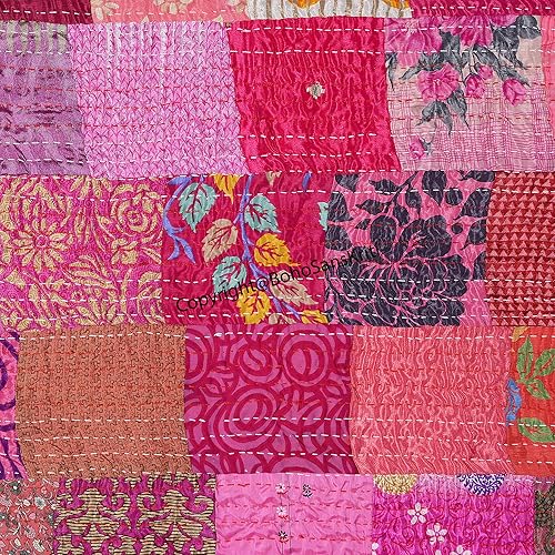 Miniatura 6 de Colcha de seda india Kantha de retazos de seda tamaño Queen Twin Patola Colcha