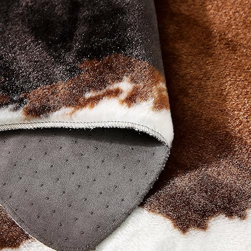 Miniatura 7 de Tapete con estampado de vaca de 4.1 x 4.2 pies, tapete para el hogar de piel de vaca sintética, Poliéster & Mezcla de poliéster, Marrón