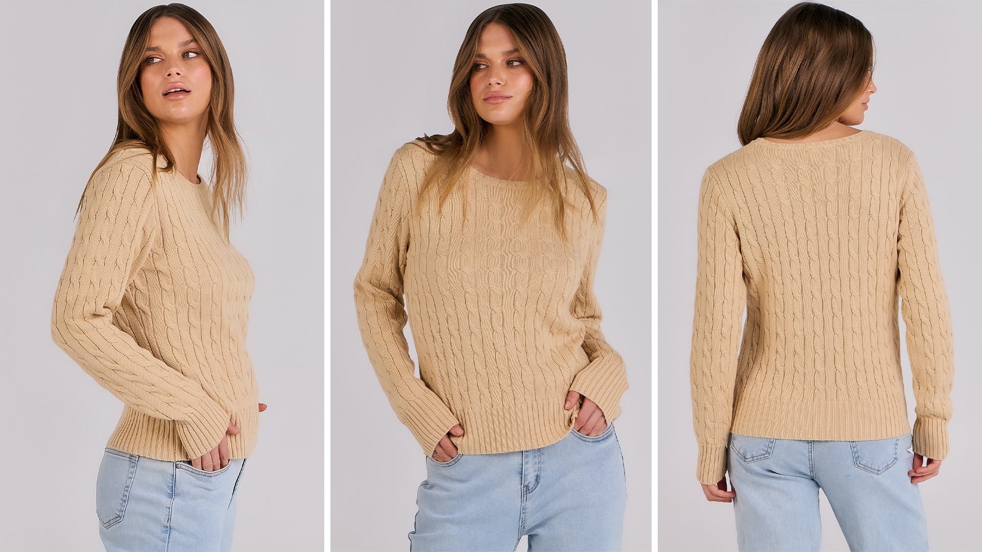 ANRABESS Womens Long Sleeve Cable Knit Sweater Jumper Crewneck