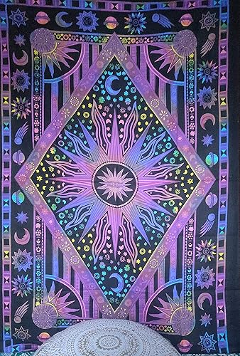 Miniatura 3 de ICC - Tapiz de teñido anudado de sol ardiente morado, celestial, luna, planeta, bohemio, para colgar en la pared, bohemio, hippie, hippie, tapiz de