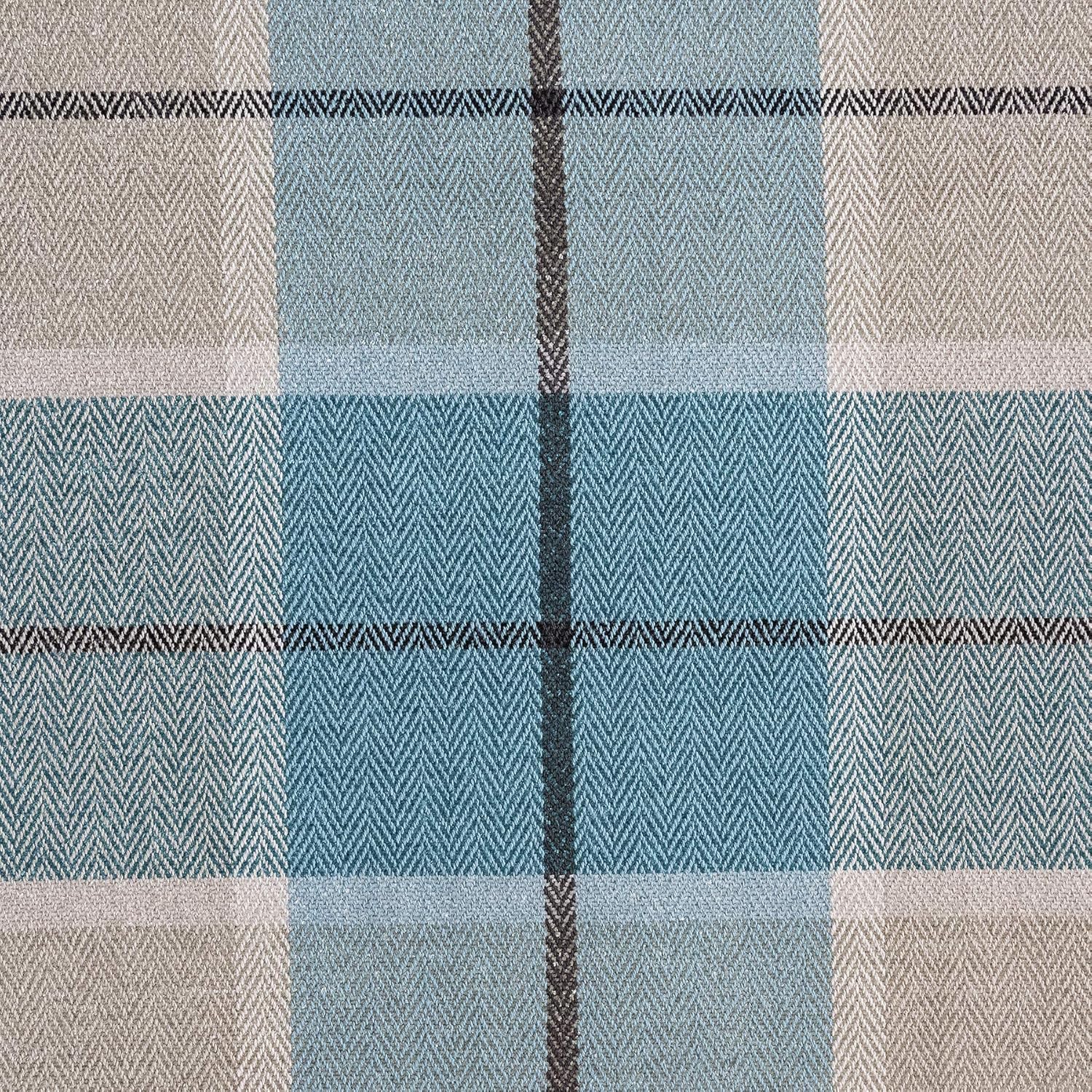 54 Wide Drapery Upholstery Plaid Chenille Fabric Taupe/Blue by The Yard