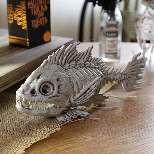 Miniatura 5 de SCS Direct Decoración de Halloween de esqueleto de pez (paquete de 2) 10 pulgadas de largo, resistente a la intemperie para interiores y exteriores,