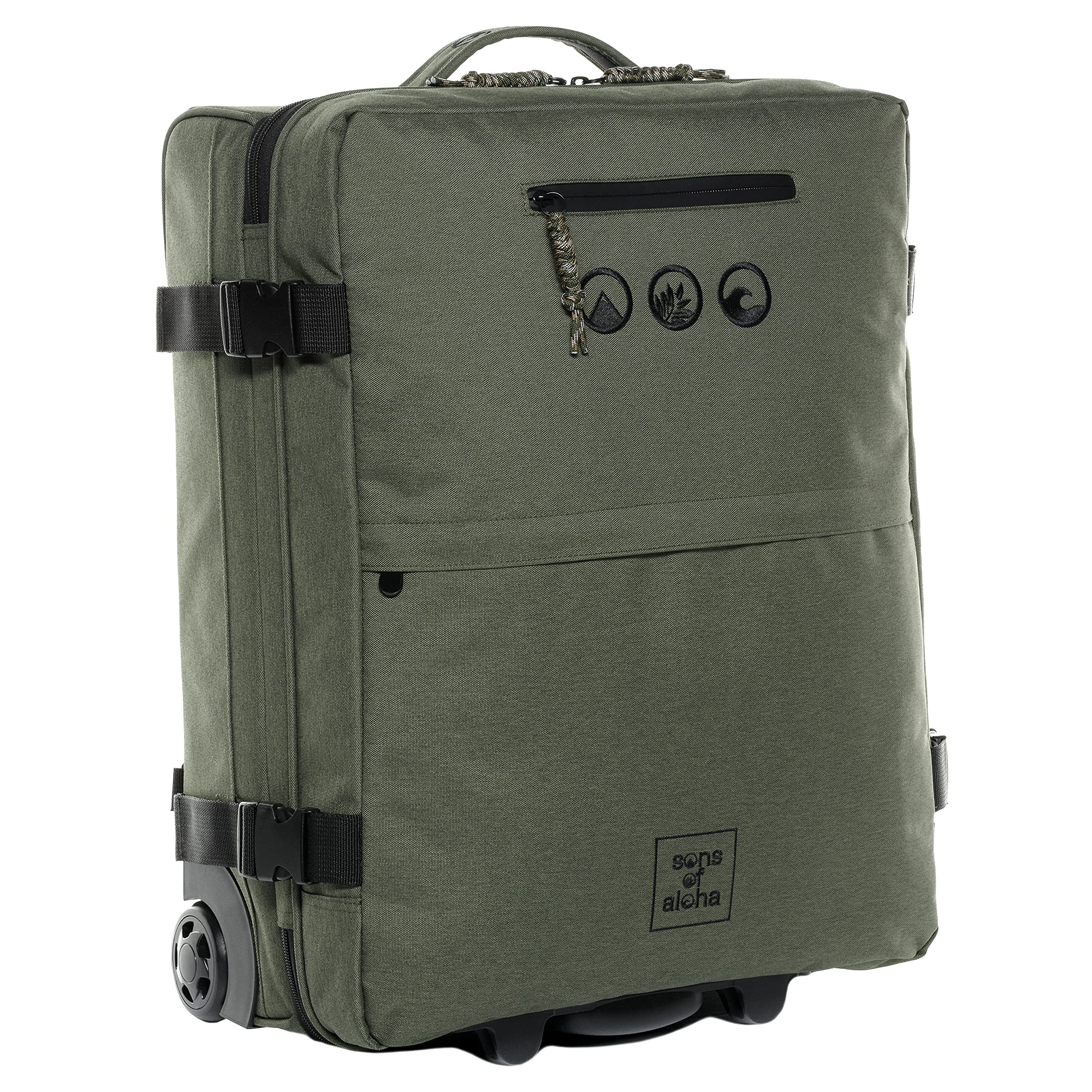 SONS OF ALOHA Backpacker Rucksack mit Rollen 3 in 1 - Handgepäck Koffer Kane Hybrid Backpack-Boardgepäck mit Rollen, 55 x 40 x 20 cm - wasserabweisend recyceltes PET, grün-Olive