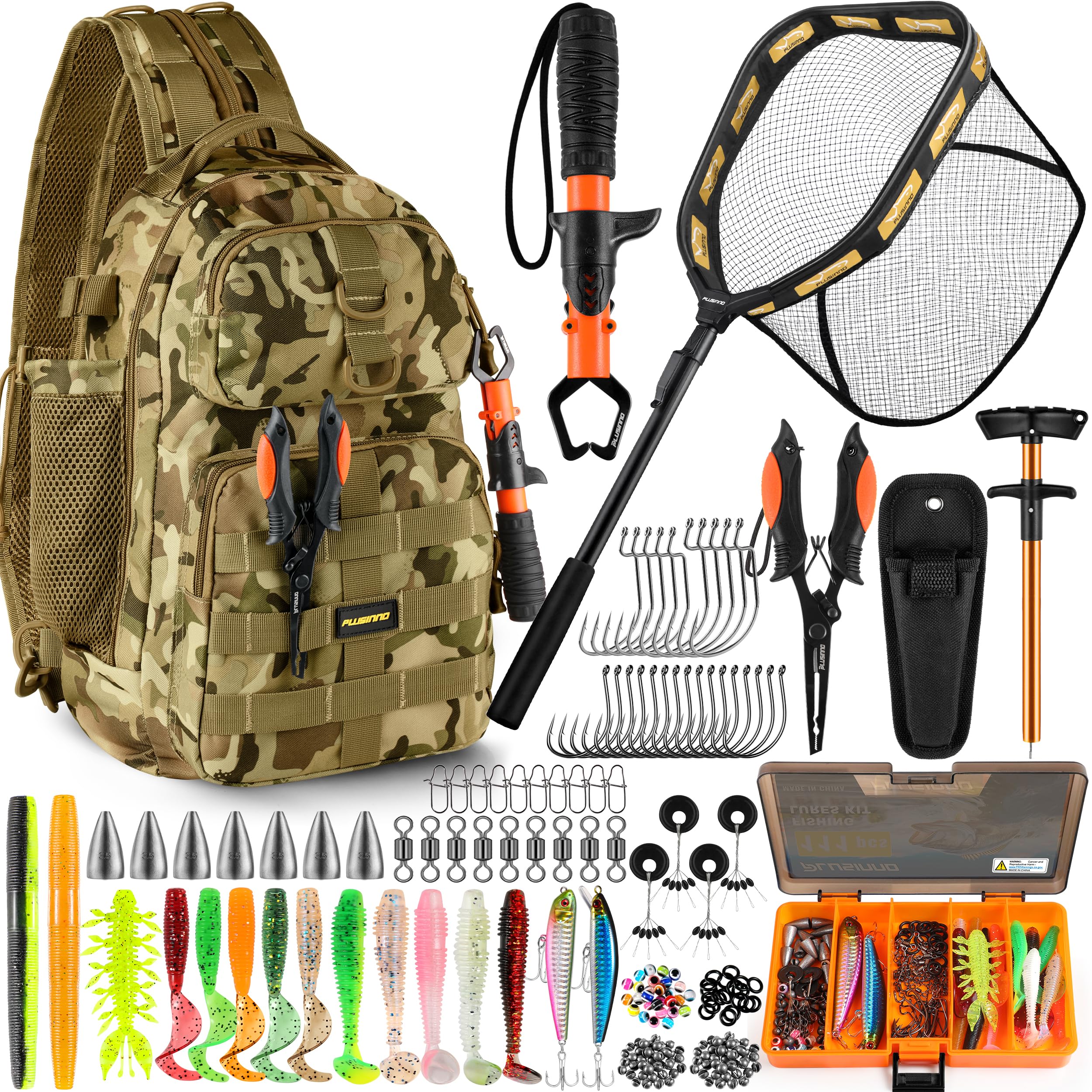 PLUSINNO Fishing Gear,Fsihing Backpack with Floating Fishing Net,Tackle Boxes,Waterproof Fishing Tackle Bag,Fishing Gifts for Men