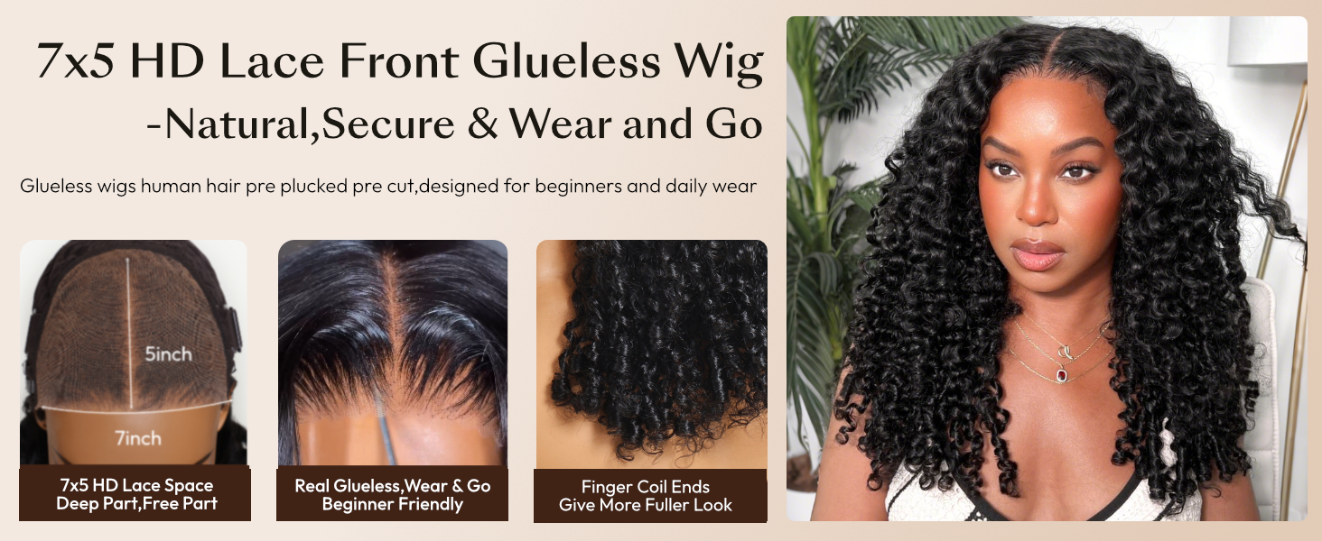 Glueless 7x5 Lace Front Human Hair Wig with Finger Coil Curls Curls with finger coil ends = pure perfection! Ready to slay  main image 2