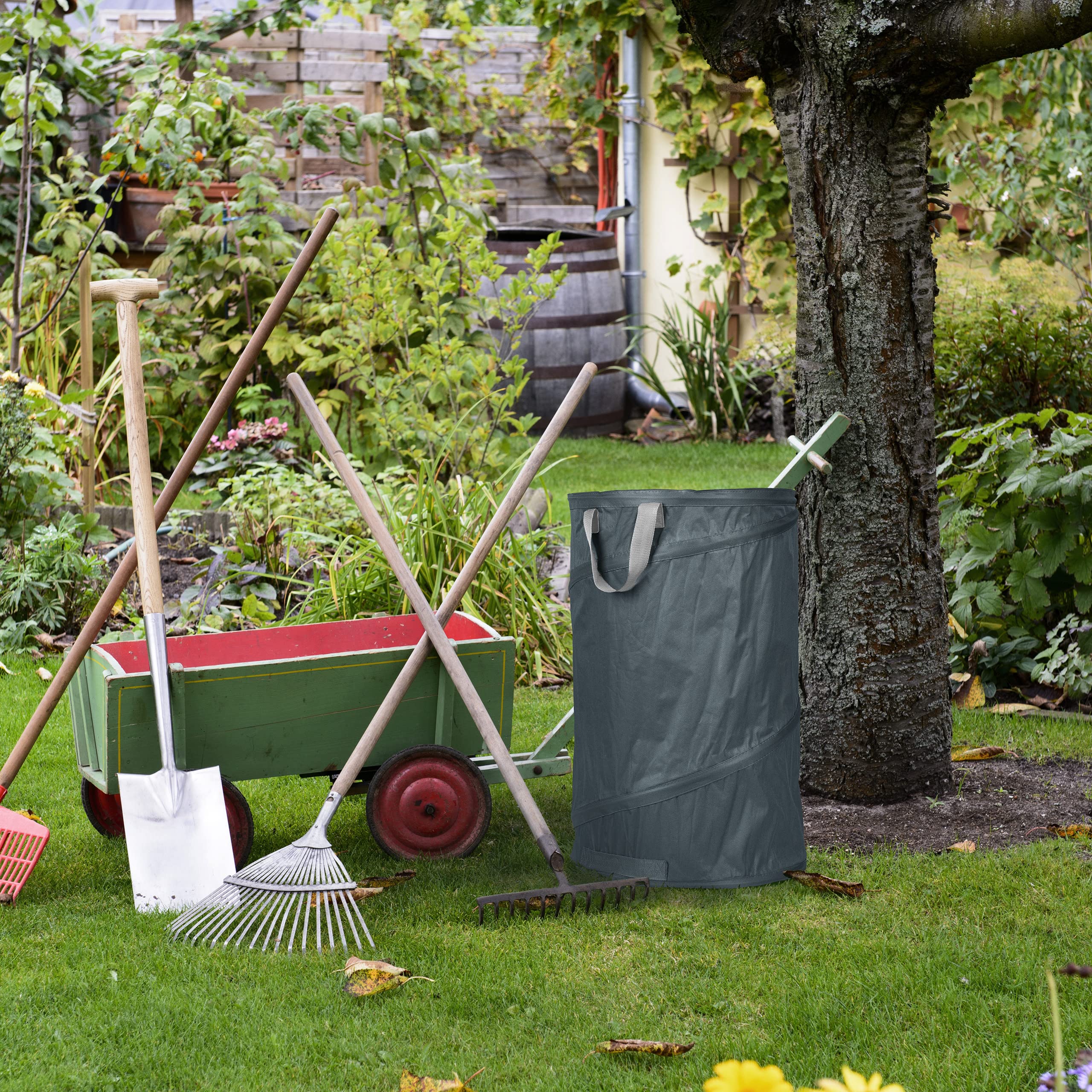Relaxdays Sacchi da Giardinaggio, Set da 2, Fogliame e Rifiuti, Sistema Pop Up, 120 l, Impermeabile, HD72x45 cm, Grigio