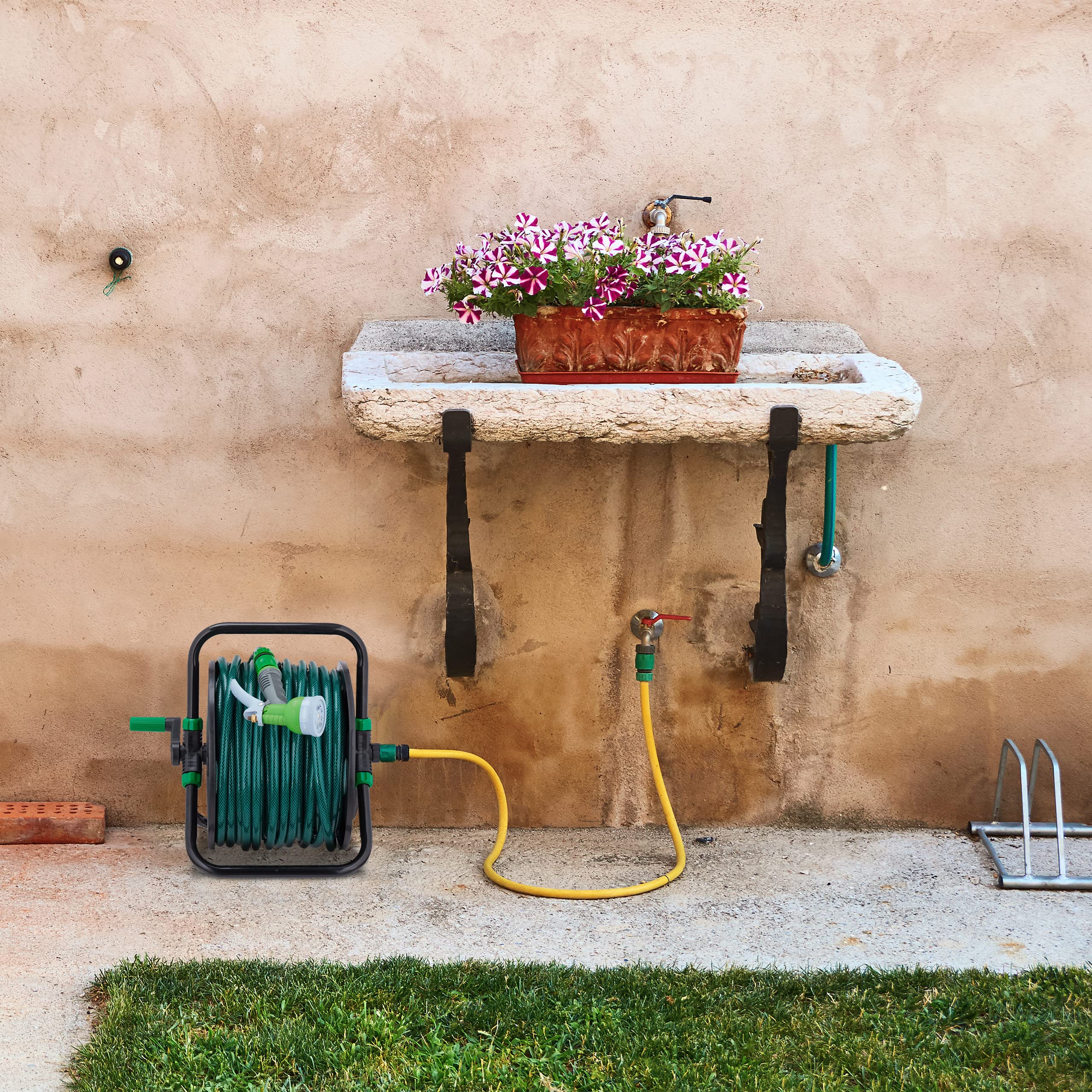 Relaxdays Avvolgitubo dell'Acqua, Attacco 1/2", Bobina Riavvolgi Tubi da 30 m, Accessori per Irrigazione, Nero Verde