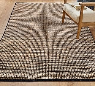 Chardin home 5x7 Jute Cotton Handwoven Area Rug | Braided Boho Farmhouse Rug in Natural Jute/Black | Rustic Vintage Floor Covering for Living Room, Bedroom, Kitchen, and Entryway