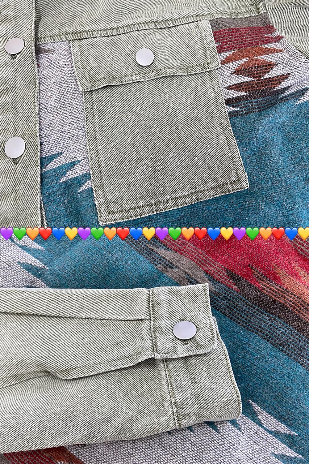 Lumister Women's Aztec Denim Jacket Distressed Lapel Long Sleeve Vintage Button Down Denim Jacket Shacket - Image 4