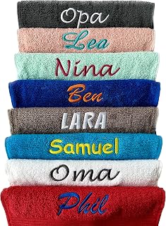 Schnoschi Handtuch mit Namen Bestickt | Wunschtext & Motiv personalisiert | 2 Zeilen inklusive | 100% Baumwolle | Saunatuch Badetuch Duschtuch Gästehandtuch | Individuelle Geschenkidee viele Farben