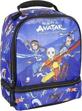 INTIMO Nickelodeon Avatar The Last Airbender Character Aang Katara Sokka Zuko Cartoon Dual Compartment Lunch Box Bag 9"