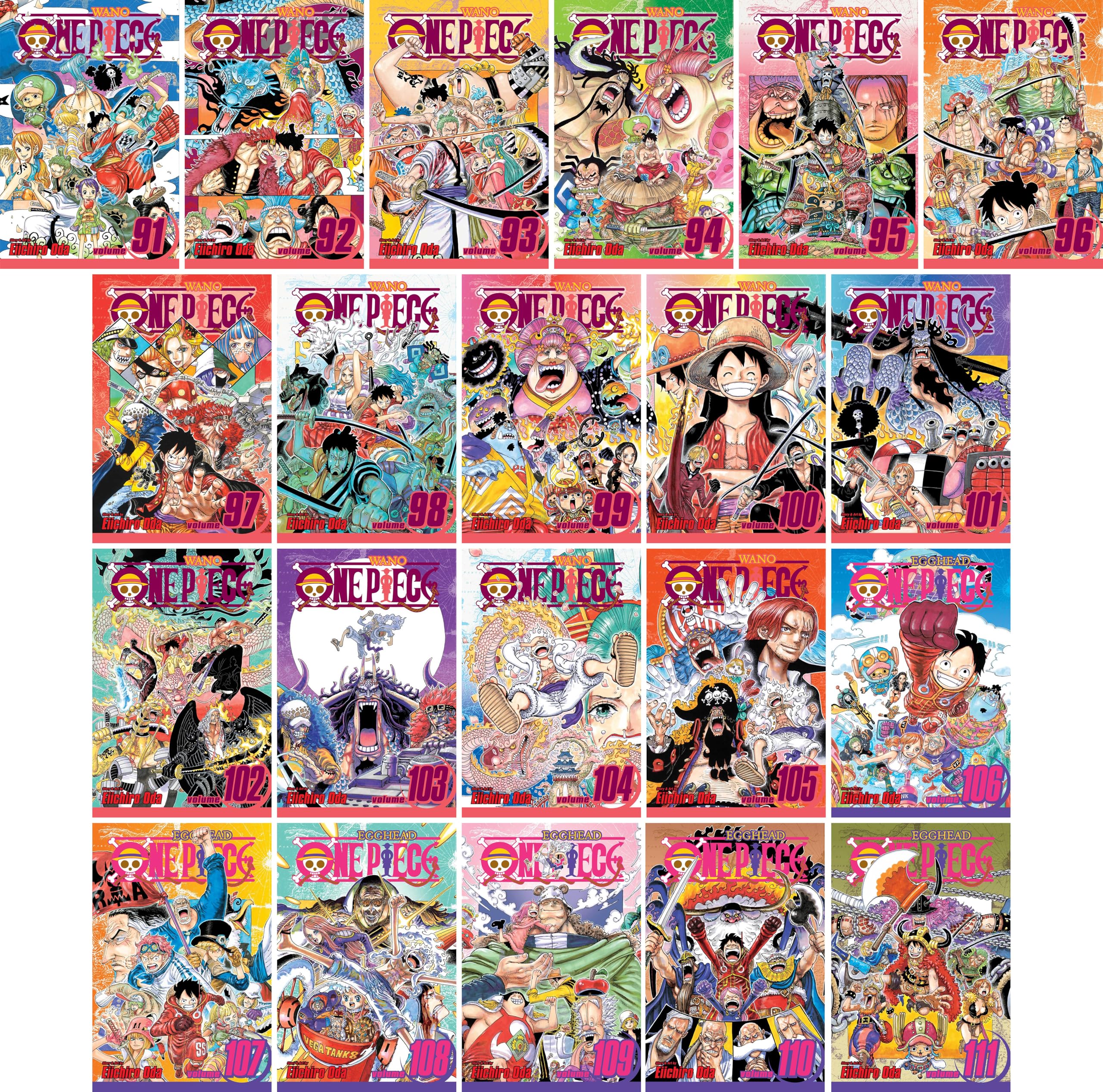 One Piece Series (Volumes 91-111) Manga Set, by Eiichiro Oda (21 Books)