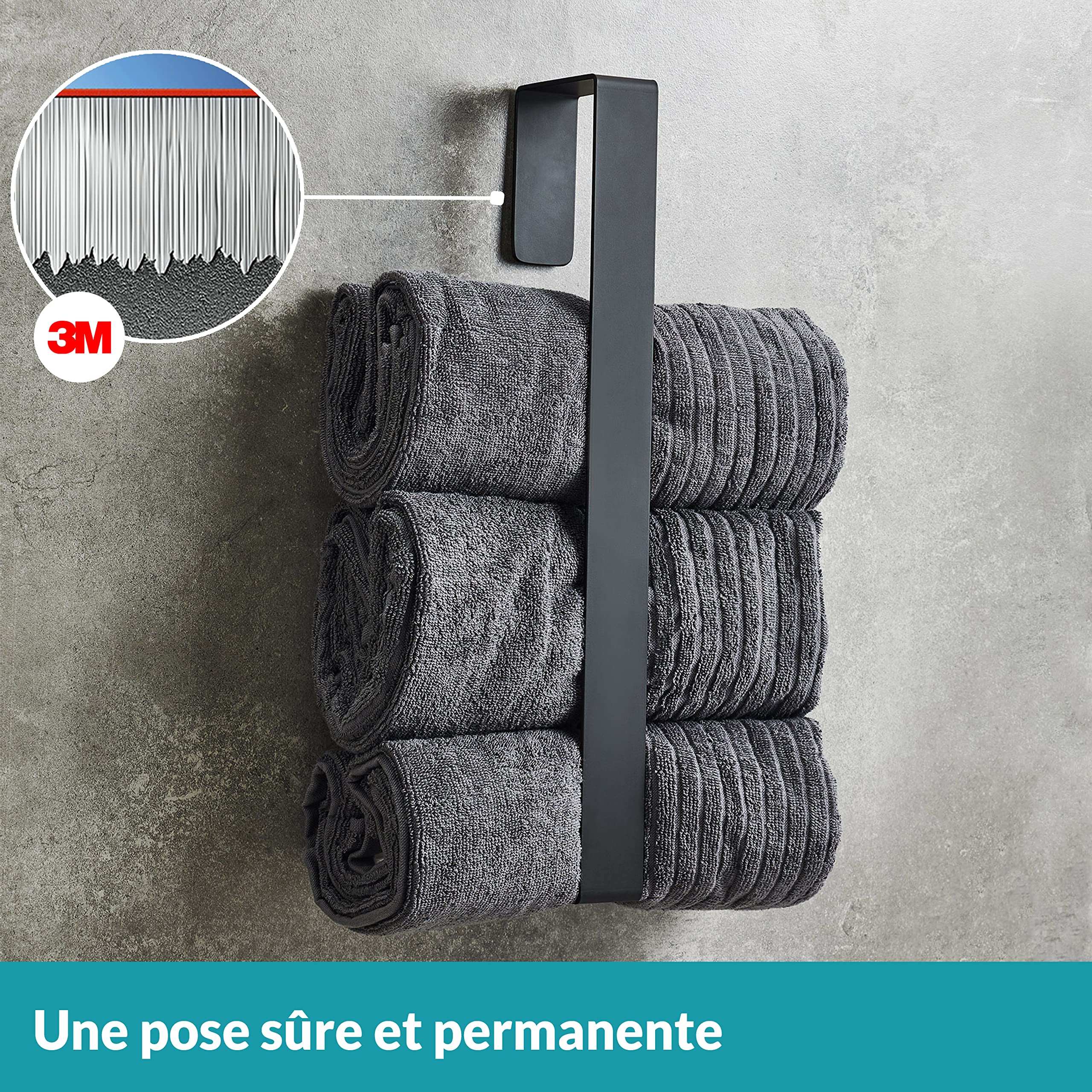 WEISSENSTEIN Barre Porte-Serviette Verticale Noire 45cm