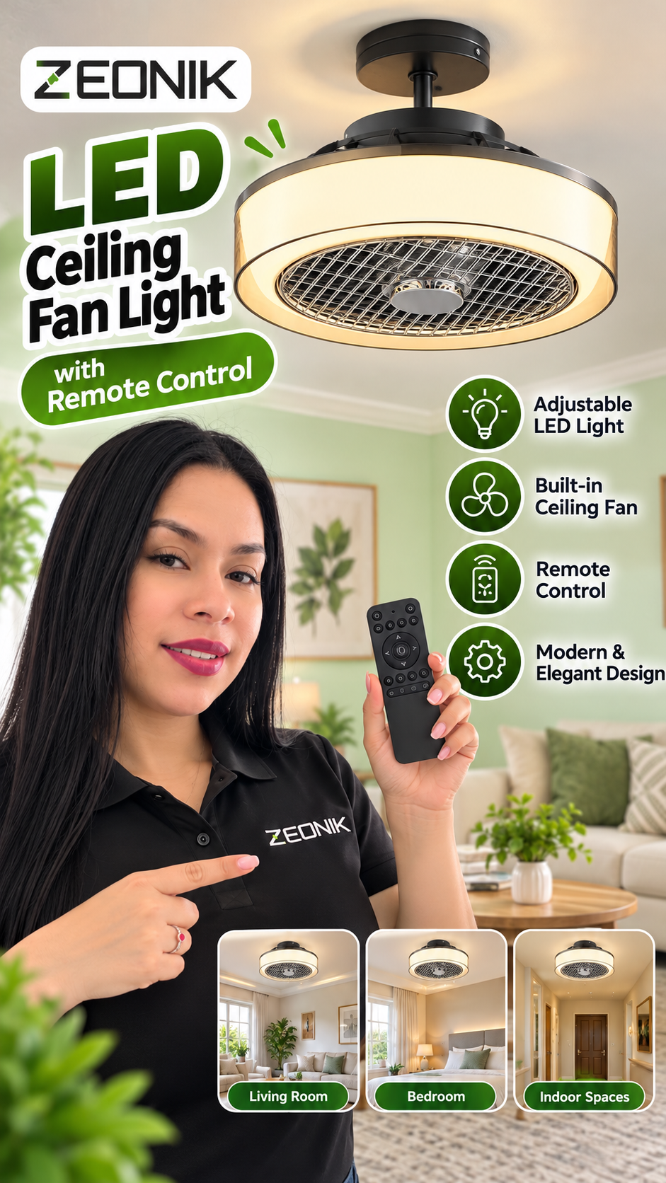 Remote Make Baby Watch ZEONIK LED Ceiling Fan Light with Remote on Amazon Live