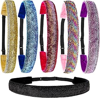 FROG SAC 6 Glitter Headbands for Girls, Adjustable Non Slip Head Bands for Kids, Cute Sparkly Stretch Elastic Hair Accessories for Gymnastics For Teen Girls, Women