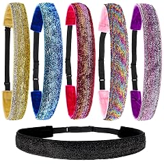 FROG SAC 6 Glitter Headbands for Girls Adjustable Non Slip Head Bands for Kids Cute Sparkly Stretch Elastic