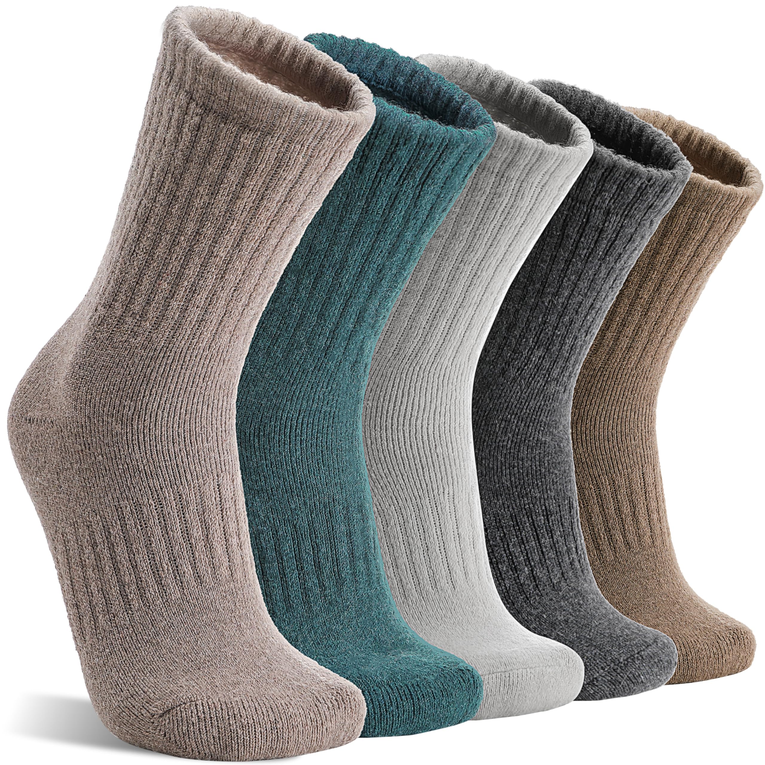 MOGGEI 5 Pairs Womens Merino Wool Socks Hiking Warm Winter Thick Thermal Crew Cozy Cabin Ladies Gift Comfy Boot Work Socks