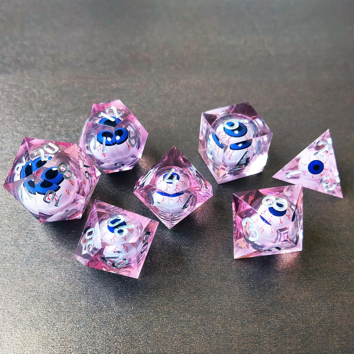 BESCON Sharp Edged Liquid Core Rolling Eyeball Dice - Razor Edge Polyhedral Dice with Rolling Eyeball Inside (One Piece D20 with Green Eye)