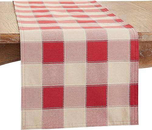 Vista 40 de SARO LIFESTYLE Camino de mesa a cuadros cosido, moca, 16 x 90 pulgadas (8571.MC1690B)