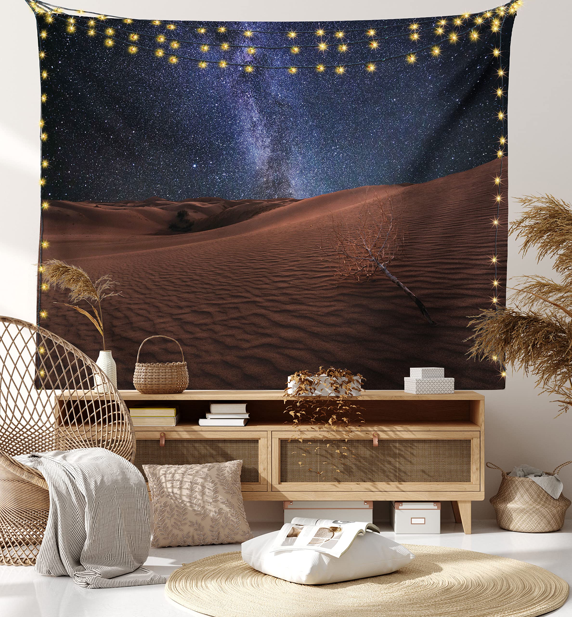 Space Tapestry Decor, Life on Mars Themed Surreal Surface of Gobi Desert Dune Oasis Lunar Adventure Photo, Wall Hanging for Bedroom Living Room Dorm, 60 W X 40 L Inches, Brown Blue