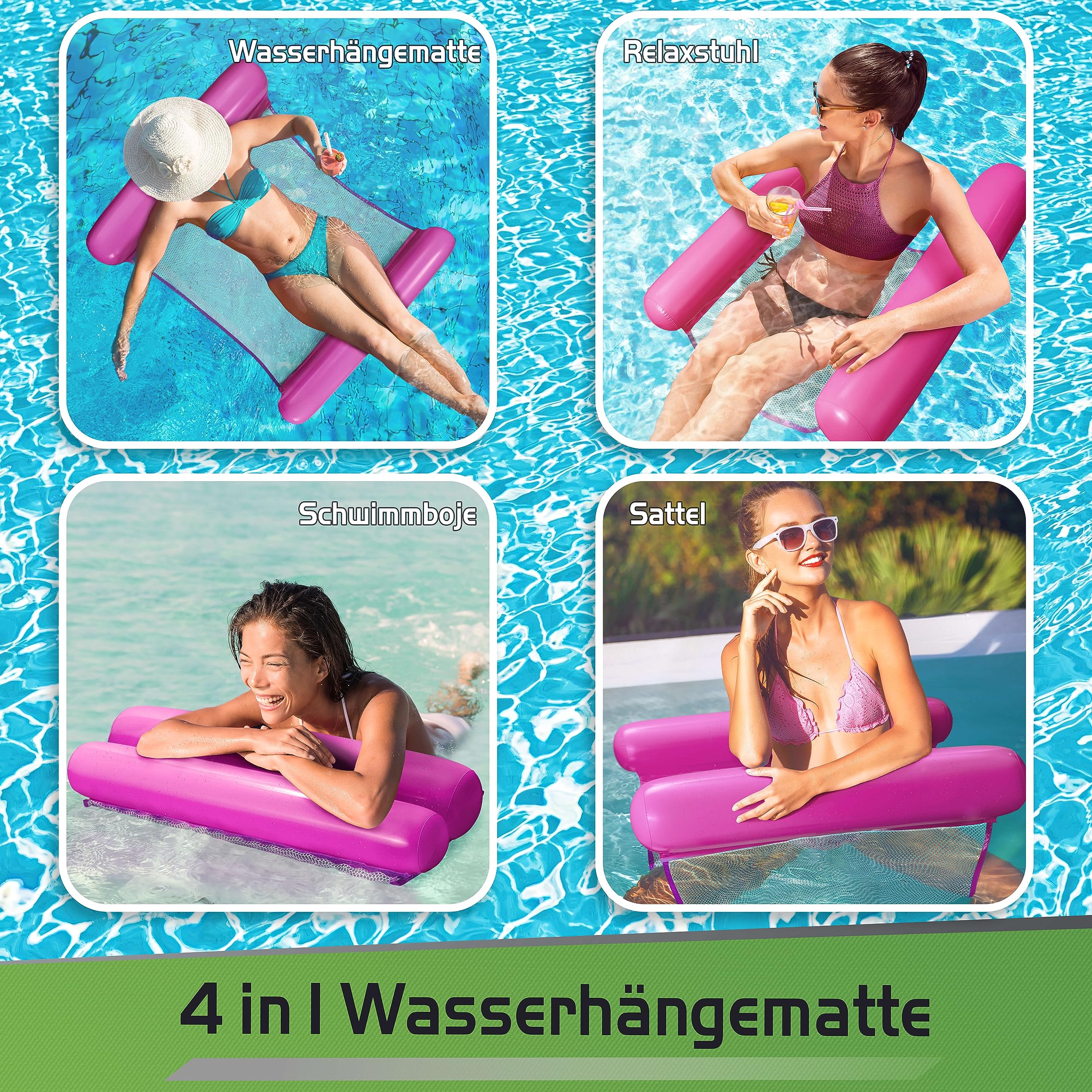 Balinco Inflatable Hammock Adults, Water Toy Children, Air Mattress Water Mattress, Relax Mat, Water Hammock, Pool Party (Pink) - Image 3