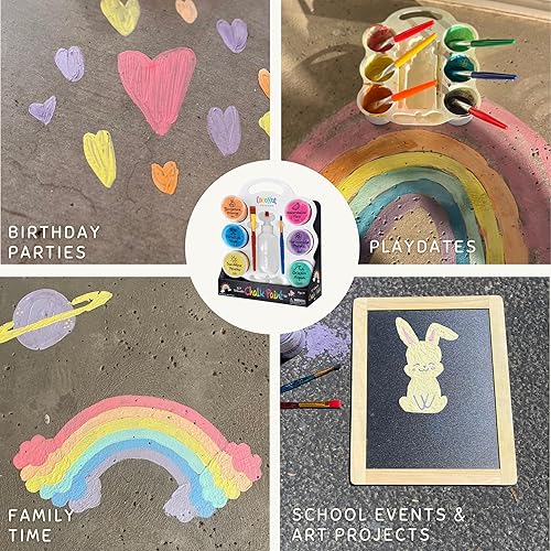 Miniatura 2 de Kit de 6 pinturas de tiza para aceras, no tóxicas, lavables, simplemente mezcla con agua y utiliza un pincel para crear obras de arte coloridas en