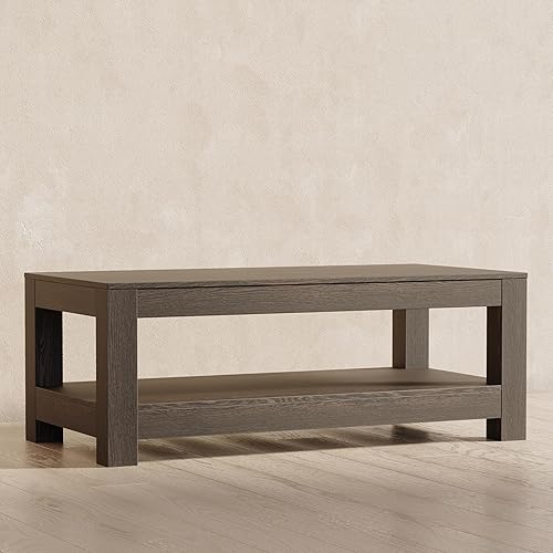 Miniatura 9 de Maven Lane Paulo - Mesa de centro rectangular de 18 pulgadas con almacenamiento, madera maciza marrón, ideal para sala de estar y sala de estar