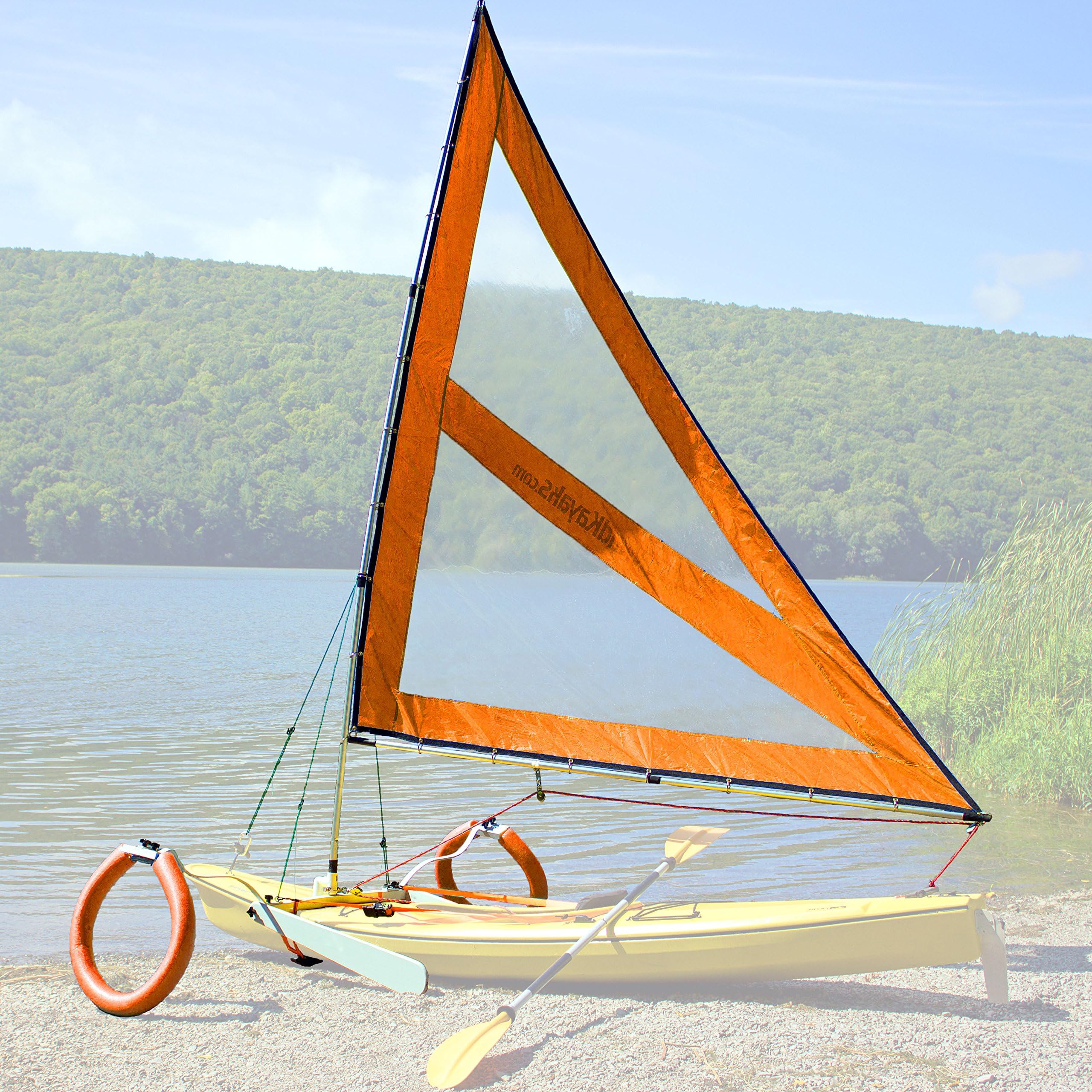Serenity Upwind Kayak Sail and Canoe Sail Kit (Org). Complete with Telescoping Mast, Boom, Outriggers, Lee Boards, All Rigging Included! Compact, Portable, Easy to Set up - Start Sailing This Season!