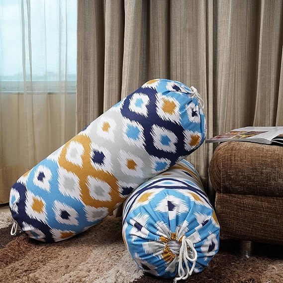 HOMEMONDE Bolster Cover 16 x 32 Inch Geometric Print - Cotton Thick Round Cushion Covers Set of 2 for Living Room, Multicolor (80x40 CM)