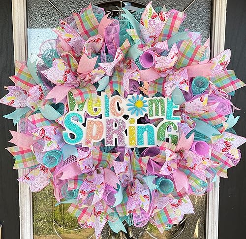 Miniatura 1 de Welcome Spring Butterfly! Deco Mesh Front Door Wreath, Indoor Outdoor, Farmhouse Country Traditional Decor