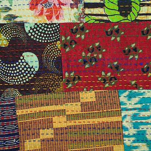 Vista 76 de Marubhumi Edredón tradicional indio de algodón puro, estampado de cachemira, colcha Kantha multicolor (multicolor-22, individual (60 x 90 pulgadas)