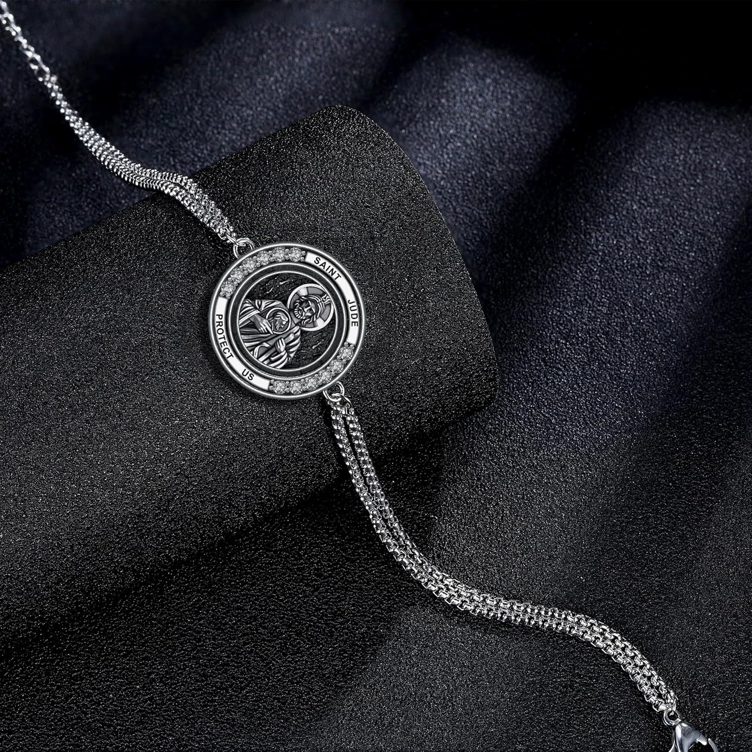 Double Chain Saint Benedict Medal Bracelet, 925 Sterling Silver Religious Pendant, Amulet Protection Jewelry Gift for Men Women - Image 3