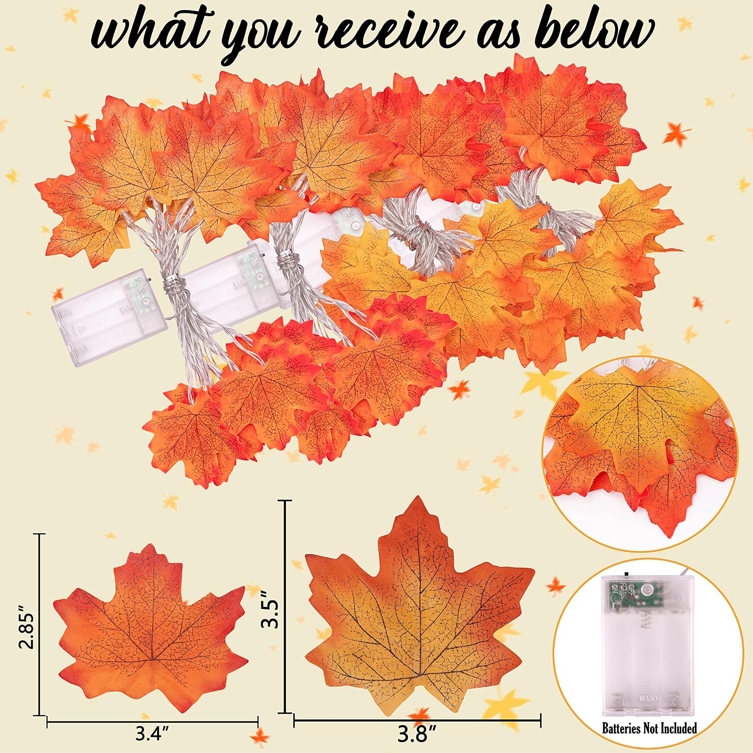 4 Packs Fall Decor Maple Leaves Lighted Garland Home Decorations - Thanksgiving String Lights 39.37Ft/100LED Autumn Halloween Party Ornament ( Batteries Not Included)