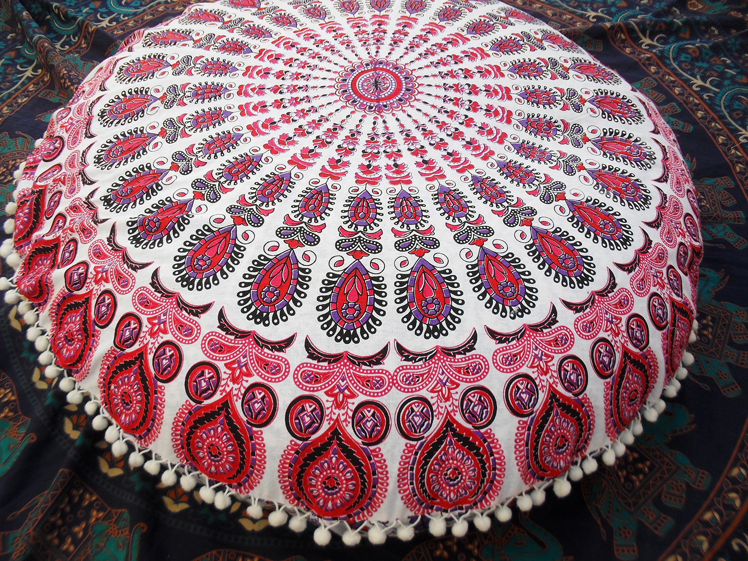 Coussin de sol rond 81cm mandala multicolore de style bohème pour l'extérieur