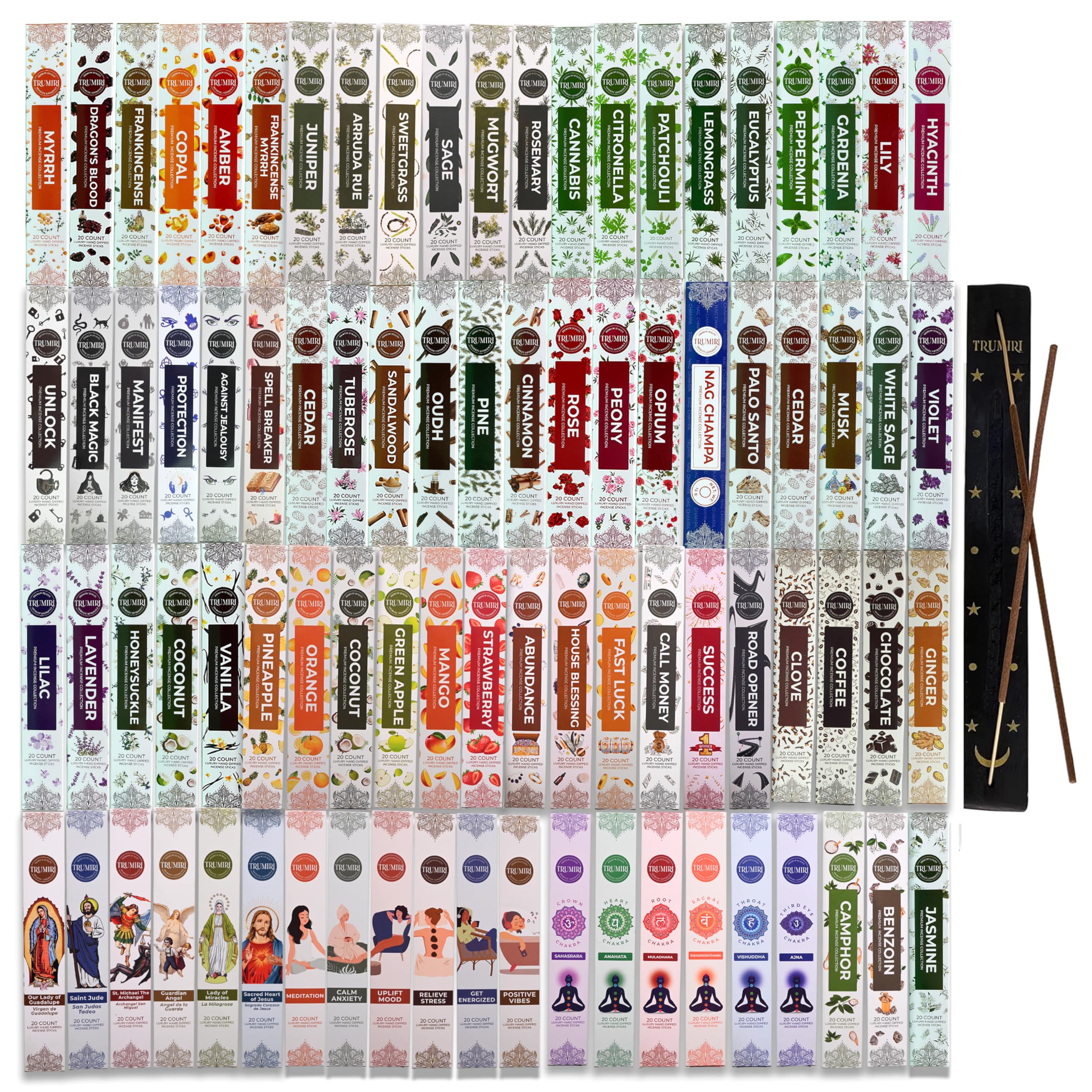 Trumiri Incense Sticks - Insence-Sticks - 12 Random Scents Variety Pack of Insense Inciensos - 20 Inscents-Sticks per Scent - Total 240 Incents + Holder Burner